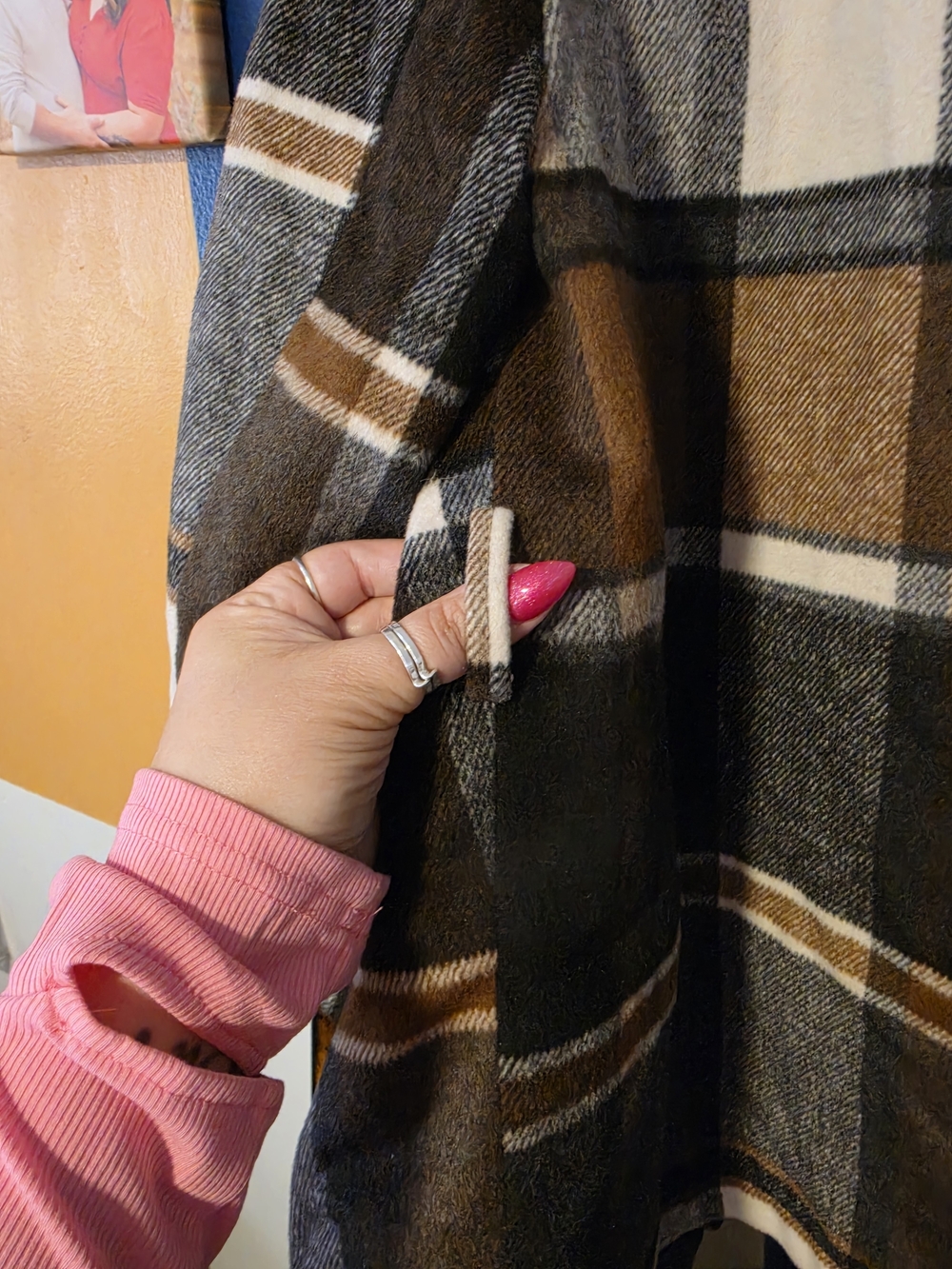 Chicwish Plaid Wool-Blend Pea Coat in Brown, Gray, Cream - Picture 7 of 9